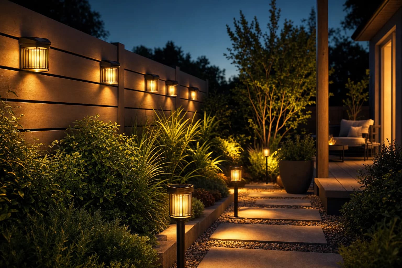 Luxora Solar outdoor lighting at twilight